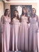 A-line pink bridesmaid dresses chiffon lace long bridesmaid dress gb391