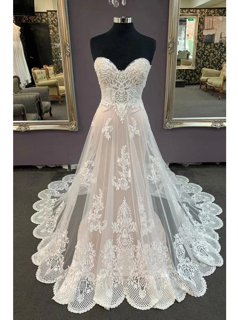 Sweetheart lace appliques beach wedding dress, cheap bridal dress mg702