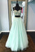 A Line Sweetheart Spaghetti Straps Mint Green Two Pieces Prom Dress With Beading PD147
