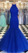 Mermaid halter neckline sparkly prom dresses, long evening dress mg181