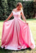 Unique A-Line Off the Shoulder Pink Long Satin Prom Dresses, Simple Evening Dresses TD23