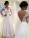Charming A Line Long Sleeves Lace Appliques V Neck with V Back Wedding Dresses WD06