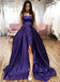 Simple A Line Straps Royal Blue Long Prom Dresses Satin Split Evening Dresses PD168