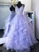 Princess lilac tulle long prom gown lace appliques formal dress mg175