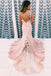 Elegant Mermaid V Neck Spaghetti Straps Pink Prom Dresses, Appliques Party Dresses TD100