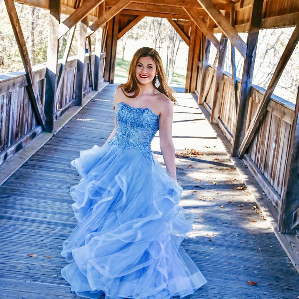 Charming Strapless Blue Ruffles Long Prom Dress with Appliques PDL9