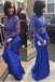 Mermaid Royal Blue Long Sleeves See Through Long Prom Dresses PDH54