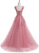 A Line Round Neck Lace Appliques Floor Length Prom Dresses PDR11