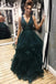 Dark green tulle backless prom dresses, long evening dress mg178