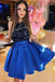 A-Line Royal Blue Satin Homecoming Dresses With Lace Top PDO48