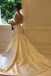 Simple Round Neck Backless Ivory Satin Mermaid Wedding Dresses, Beach Bridal Dresses WD23