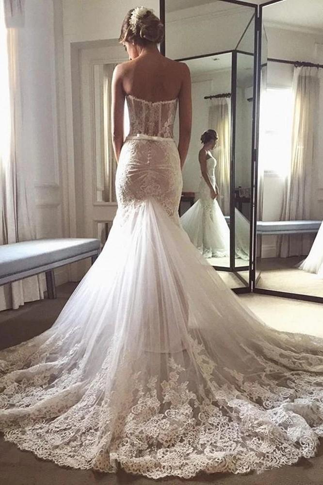 Sweetheart mermaid tulle wedding dresses lace appliques bridal gown gw695