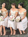 Elegant Off the Shoulder V Neck Tea Length Satin Bridesmaid Dresses with Appliques BD21