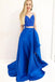 Gorgeous Two Piece Royal Blue Long Prom Dress with Pockets Side Slit PDK93