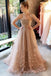 Strapless Light Brown Tulle Appliques Long Elegant Prom Dress PDL7