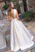 Fashion Boat Neck V Back Floral Embroidery Long Prom Dress with Pockets PDK79