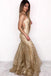 Sexy Mermaid Illusion Neck Ruffles Gold Long Prom Dress PDL8