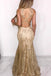 Sexy Mermaid Illusion Neck Ruffles Gold Long Prom Dress PDL8