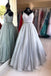 A-line v-neck beaded long prom dresses sleeveless formal gown mg117