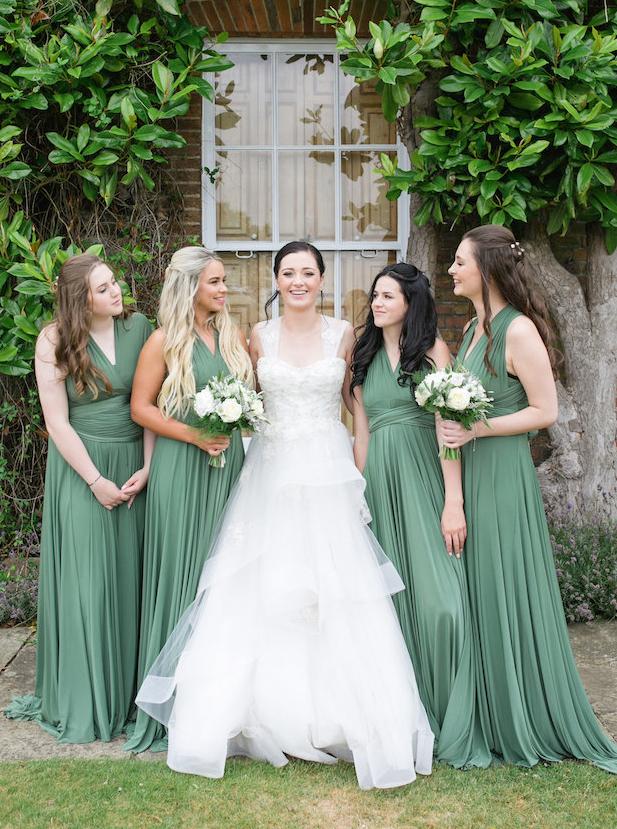 Simple Chiffon A Line Maxi V-neck Green Long Convertible Bridesmaid Dresses BD18