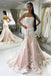 Charming Strapless Pink Lace Appliques Mermaid Prom Dresses, Long Evening Dresses PD163