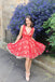 Red V Neck  A Line Tulle Lace Short Homecoming Dress PDP34