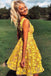 Unique A Line Lace Yellow V Neck Straps Short Prom Dresses, Homecoming Dresses HD50