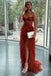 Elegant A Line Sweetheart Tiered Rusty Red Tulle Long Prom Dress with Lace OM0093