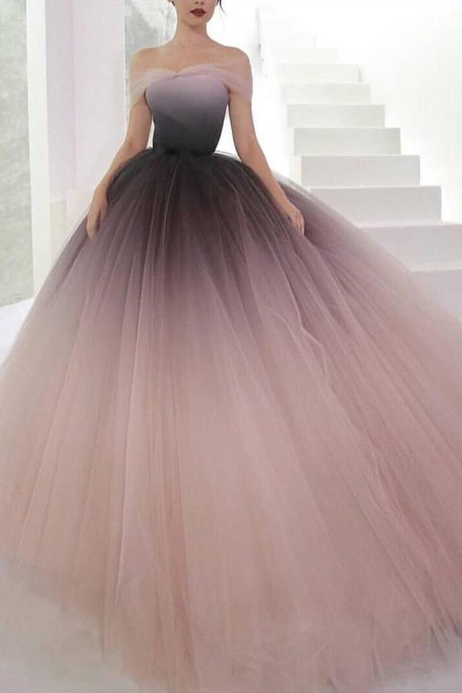 Off-the-shoulder Ombre Ball Gown Prom Dresses Cheap Long Evening Dresses PDJ56