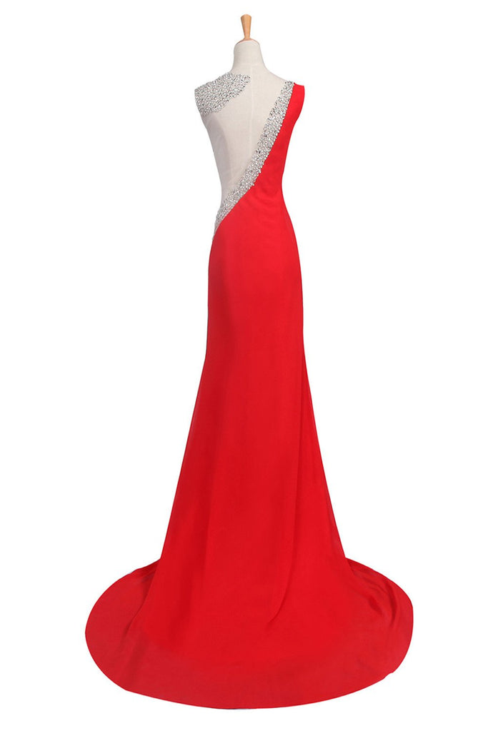 Unique Sweetheart Satin Red Long Beaded One Shoulder Prom Dresses, Long Dance Dress TD129