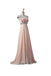 Elegant Blush Pink Cap Sleeves V Neck Chiffon Beaded Long Prom Evening Dresses TD49