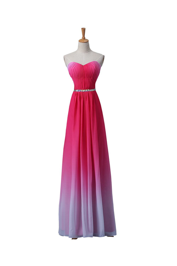 Chic Gradient Ombre Chiffon Strapless Long Beaded Prom Dresses Evening Dresses TD78