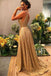 Sparkly A-Line Gold Sequin Empire Prom Dresses, V Neck Backless Formal Dance Dress OM0082