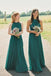 Newest Long Sleeveless Green Chiffon Cheap Halter Bridesmaid Dress PDG52