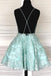 Chic A Line Spaghetti Straps Scoop Green Homecoming Dresses with Lace Appliques SK25