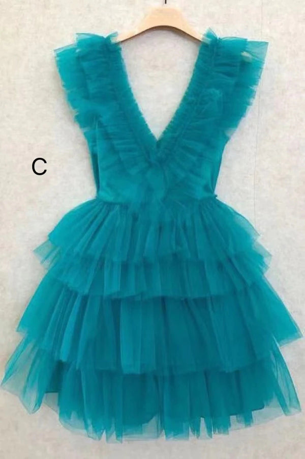 A-Line Tulle Tiered Cute Party Dress Homecoming Dress,DP1745