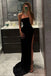 Sheath Black Ruffles Strapless Jersey Sleeveless Prom Dresses Mermaid Evening Dress OM0109