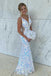 Mermaid V Neck Sequins Straps Backless Long Prom Dresses, Glitter Evening Dresses OM0090