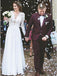 Modest A-Line Lace Appliques Long Sleeves Chiffon Elegant Wedding Dress PDH87