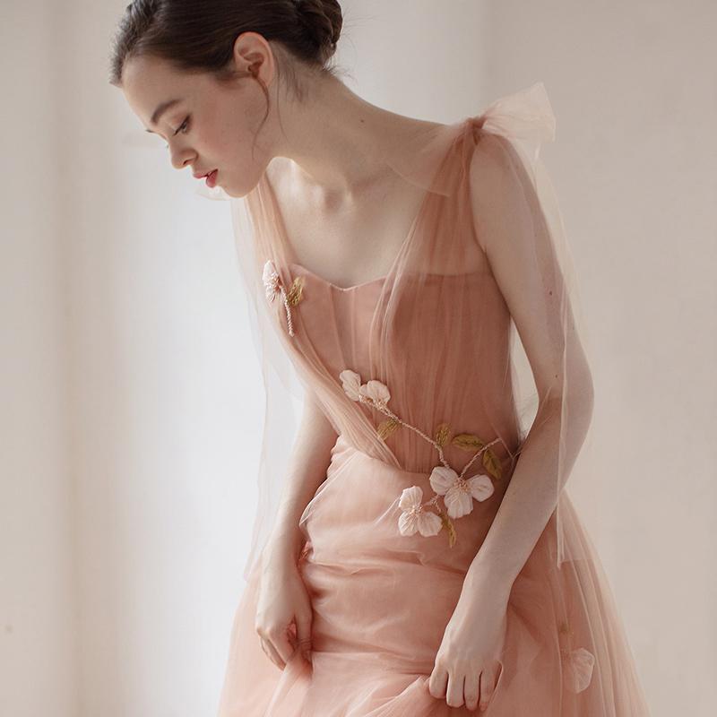 Charming A Line Long Tulle Prom Dresses With Flowers PDK59