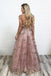 Simple A Line Round Neck Cap Sleeves Long V Back Prom Dresses With Appliques PD134