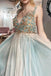 A-line v neck tulle beading prom dresses plus size evening dress mg277