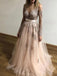 Sheer round neck lace long sleeves tulle prom party dresses mg248