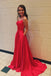 Red Spaghetti Strap Prom Dress with Pockets Sexy Long Split Party Dresses PDJ87