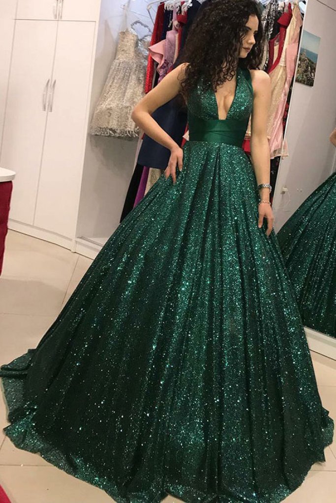Shinny Green Sequined Ball Gown Cheap Prom Dress, Quinceanera Dresses PDH73