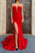 Simple Red Mermaid Prom Dresses, Sleeveless Slit Evening Formal Dresses OM0056