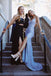 Sparkly Mermaid Blue Sequins V Neck Prom Dresses Slit Criss Cross Evening Dresses OM0051