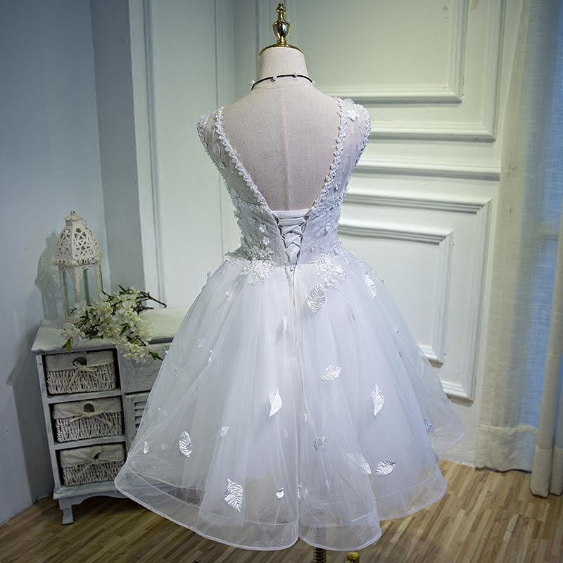 A Line Lace Appliques Homecoming Dresses, Short Sleeveless Prom Dress PDN67
