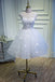 A Line Lace Appliques Homecoming Dresses, Short Sleeveless Prom Dress PDN67