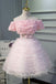 Cute Pink A Line Tulle Off the Shoulder Homecoming Dresses With Flowers PDN53